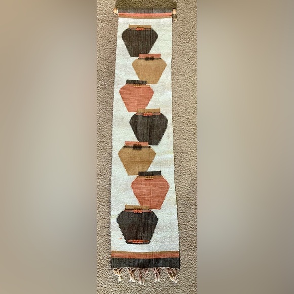 VTG Southwestern Wall Hanging Tapestry Boho Woven Wool Pottery MCM Earth Tones - Picture 2 of 11